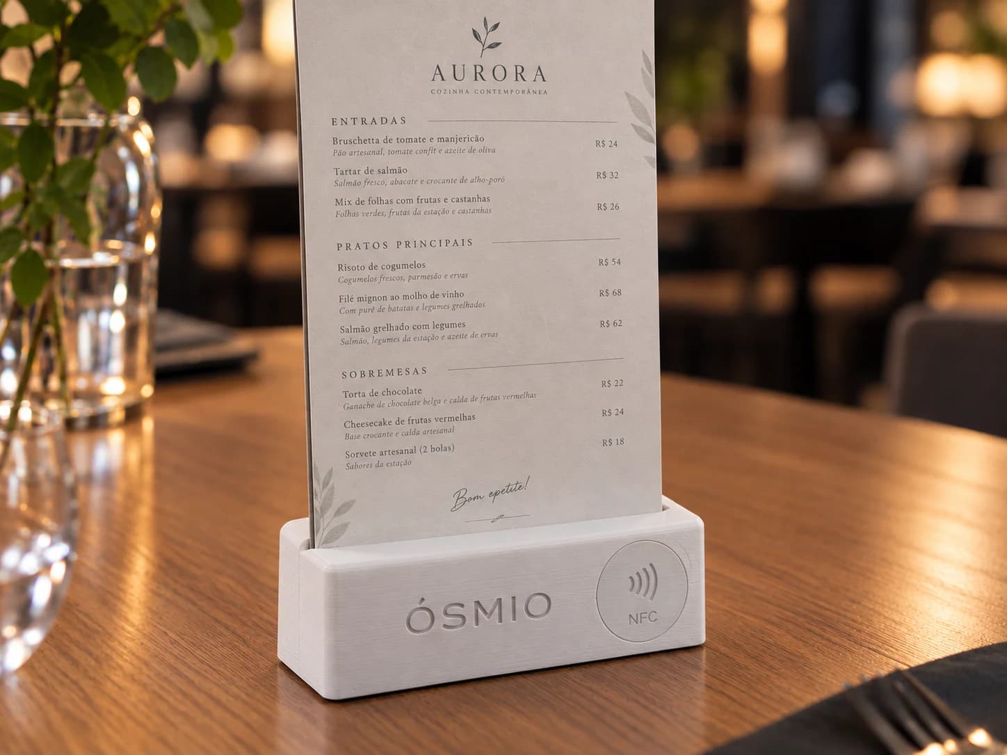 Cardápio na mesa